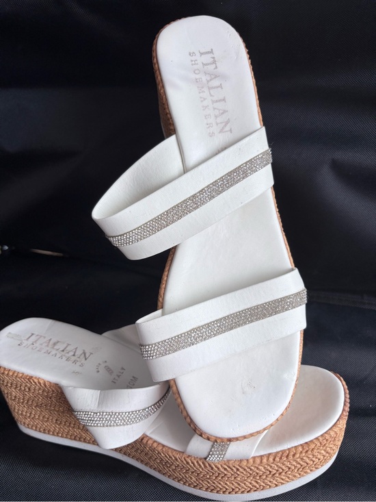 Italian Shoemakers Shoes - Italian Shoemakers White Wedge Sandals with Rhinestone Straps